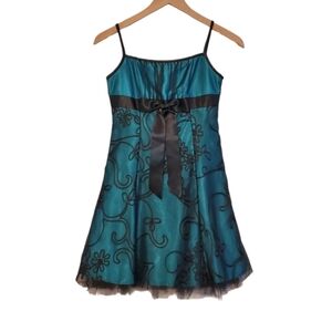 Jessica McClintock Teal and Black Formal Kids Dress